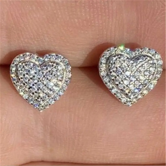 Silver Crystal Heart Stud Earrings - Picture 4 of 9